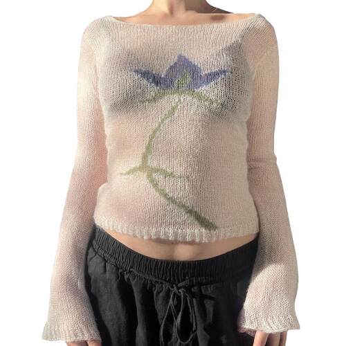 R 81887 Sheer Knit Top with Floral 纯欲风罩衫 欧美跨境