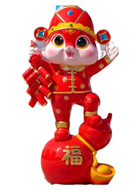 新年蛇雕塑店铺打卡发光装饰摆件