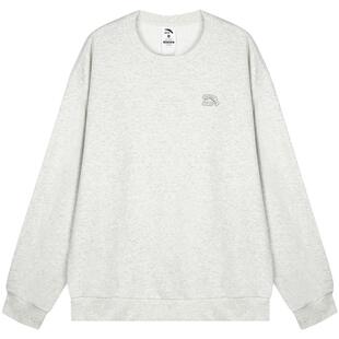 安踏灰色休闲卫衣男款秋冬季新款圆领加绒加厚长袖打底套头衫外套