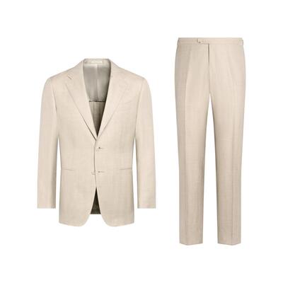 奥莱SUITSUPPLY砂砾色羊毛混纺男士西装套装身型人字纹