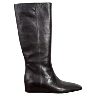 欧洲站时装靴女2025秋冬新款真皮百搭显瘦方头内增高机车中筒靴潮