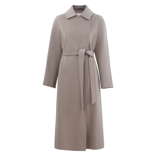 HONRN/红人系带收腰中长款山羊绒羊毛呢大衣外套女秋冬HI55OD478