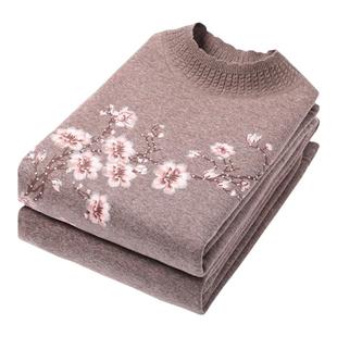 中老年人保暖内衣女加厚加绒套装妈妈半高领加大码冬季防寒保暖衣