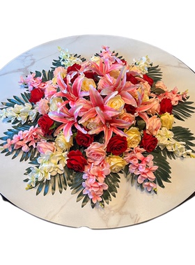 树颜仿真玫瑰餐桌花艺装饰台花餐厅圆桌转盘摆件红色款仿真花桌面