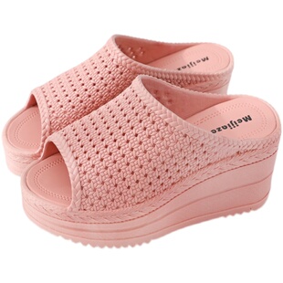 新款高跟拖鞋女夏厚底坡跟ins风家用凉拖鞋防滑透气松糕时尚外穿