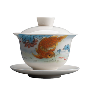 陶迷羊脂玉白瓷三才盖碗单个高档不烫手陶瓷茶碗功夫茶具泡茶套装