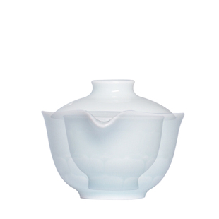 大鱼美器 陶瓷便携快客杯一壶一杯 影青瓷雕刻荷花旅行办公杯泡碗