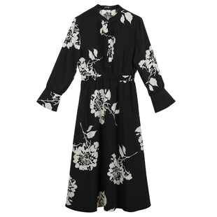 欧州站2025年新款女立领长袖雪纺衬衫百褶松紧腰连衣裙春夏季薄款