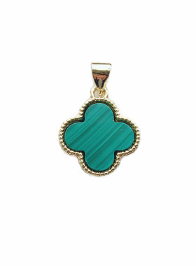 孔雀石锁骨链幸运草挂件14K金