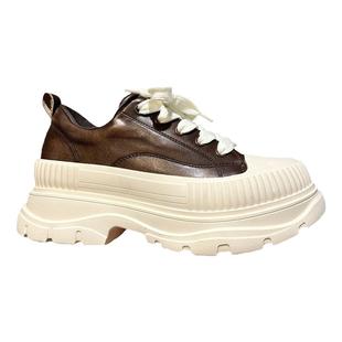 小个子潮搭季+欧货真皮松糕厚底鞋增高显瘦黑白板鞋女软底休闲鞋