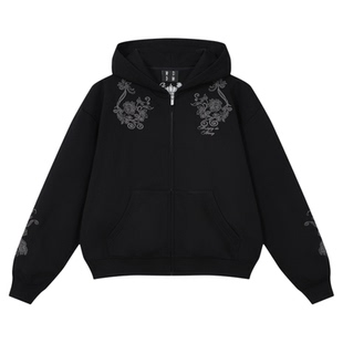 MEDM重磅刺绣花纹logo休闲拉链帽衫美式加绒宽松情侣连帽卫衣春秋