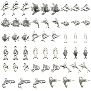 海洋生物元素diy饰品合金电镀海豚各种小鱼吊坠耳环项链材料配件