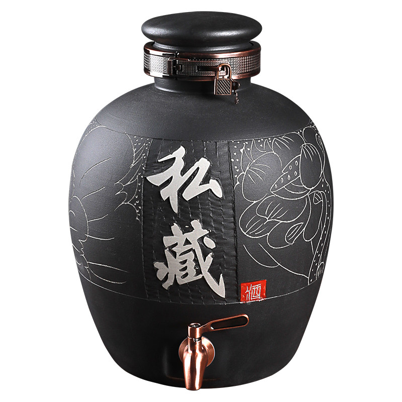 宝曦瑶雕刻荷花私藏酒坛带龙头