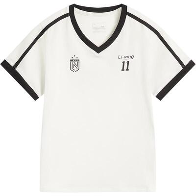 李宁女子V领短袖T恤文化衫