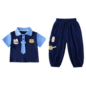 女童纯棉薄款兔子警官套装夏季