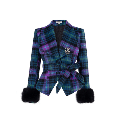 MD依诺【人生限定】2025冬季款设计时尚拼接保暖加棉格纹呢子外套