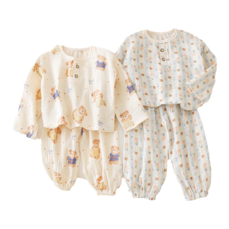儿童睡衣纯棉夏季家居服套装男童女童全棉宝宝春秋棉绸新款空调服