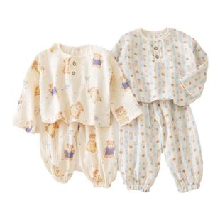 儿童睡衣纯棉夏季家居服套装男童女童全棉宝宝春秋棉绸新款空调服