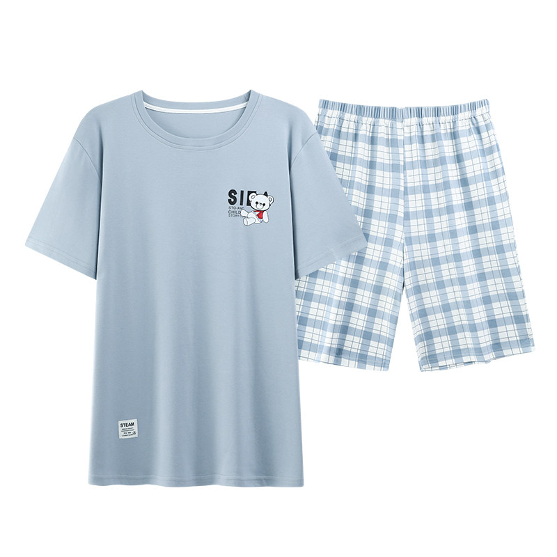 夏季男士睡衣短袖家居服大码套装