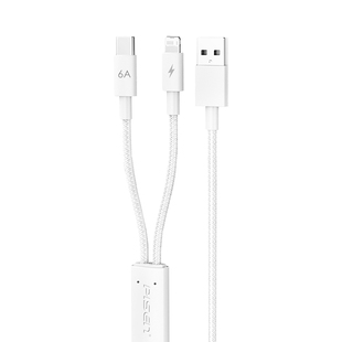 品胜66W超级快充数据线二合一双头适用iPhone17苹果华为小米平板笔记本车载CarPlay通用typec一拖二充电线