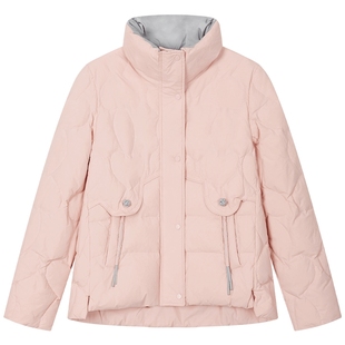 曼德诗短款羽绒服2025冬季新款撞色领口设计蓬松90绒显瘦保暖外套