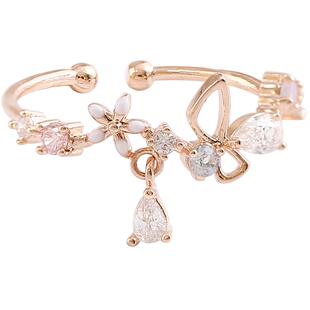 花朵不掉色戒指女潮小清新时尚个性开口可调节小众设计气质食指戒