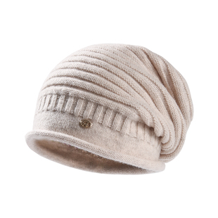 CACUSS纯羊毛帽子女秋冬新款针织帽加厚保暖毛线帽防寒堆堆帽冷帽