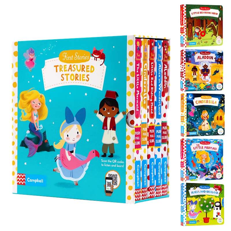 英文原版绘本 First Stories 5 Books Pack A 童话机关操作纸板书5册盒装A 美人鱼小红帽灰姑娘阿拉丁神灯爱丽丝梦游仙境 英语版