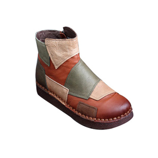 加绒雪地靴女款2025新款冬季鞋子个性拼色软底真皮短靴平底马丁靴