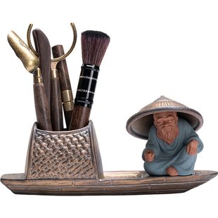 姜太公钓鱼茶过滤茶宠摆件精品 创意茶道六君子套装 线香插收纳筒