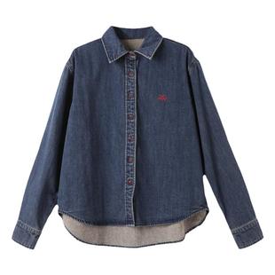 西町村屋复古牛仔长袖衬衣女秋冬新款休闲百搭文艺衬衫XH9D10213