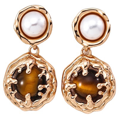 925银镀金虎眼石轻奢小众耳环