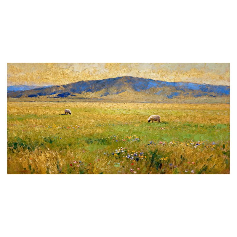 白鹿艺术纯手绘油画草原风景挂画