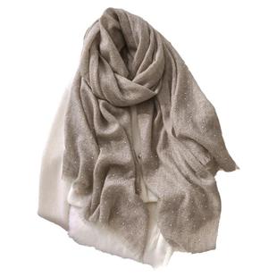 高奢亮钻纯山羊绒围巾轻薄款天然丝巾cashmere高级感披肩外搭两用