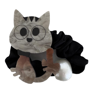 萌趣小猫~秋冬可爱发夹后脑勺珍珠发绳2025新款高级感弹力扎头绳