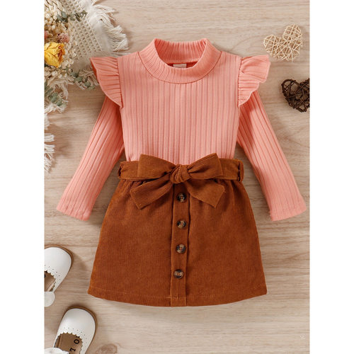 Y 97683 Turtleneck girls' 2 piece set 高领女童灯芯绒套装