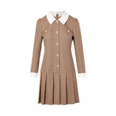 【沈羽洁同款】朗姿集团LIME莱茵复古千鸟格连衣裙25春衬衫裙