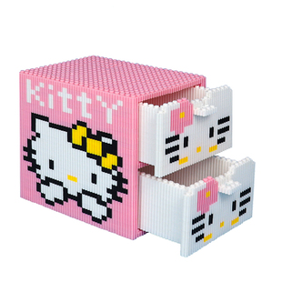 新款凯蒂猫小颗粒拼装积木玩具纸巾盒益智拼图手工生日礼物生女孩
