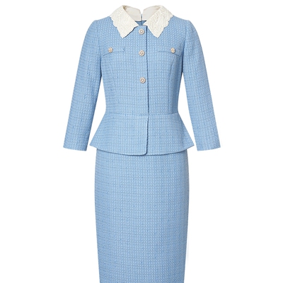 La Koradior拉珂蒂商场同款2025假两件香风气质收腰一步裙连衣裙