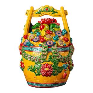 《一统财富》交趾陶双面刻字一桶金摆件招聚水桶财家用客厅聚宝盆