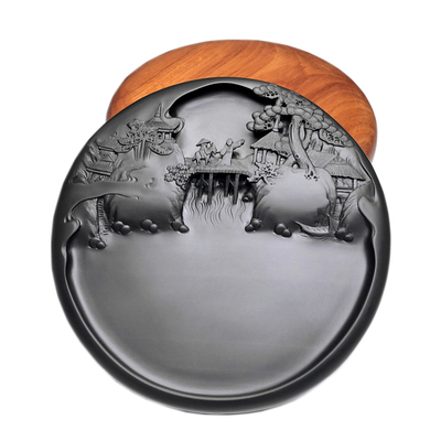 秋山会友安徽老坑原石砚台