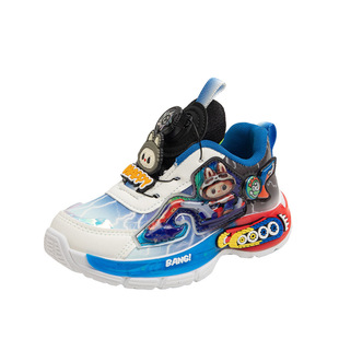 拉布布儿童运动鞋亮灯发光男童鞋子休闲皮面防滑老爹鞋男孩中大童