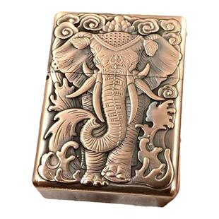 【战壕旗舰店】912s紫铜重盔甲浮雕六牙神象复古煤油打火机