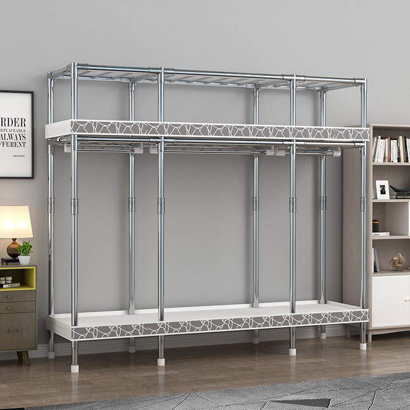 家用简易布衣柜卧室全合金出租房钢管宿舍用收纳耐用结实衣橱加粗