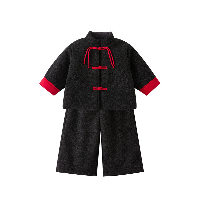 婴幼儿呢子套装加绒加厚拜年服