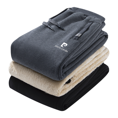 皮尔卡丹羊羔绒裤子男加绒卫裤纯棉宽松直筒加厚休闲外穿冬季裤子