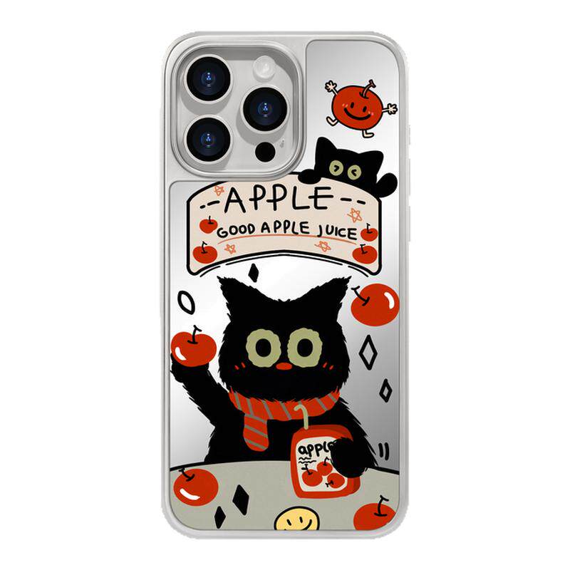 benefit喝苹果汁可爱小黑猫17适用于iphone16promax苹果15PRO镜面磁吸手机壳13新款14小米15PRO防摔三星S25