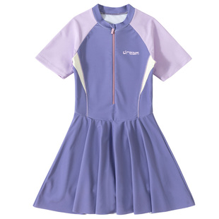 儿童泳衣女童泡温泉游泳衣女孩中大童2025新专业训练连体裙式泳装