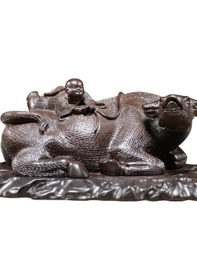 牧童骑牛风水家居摆设黑檀木雕