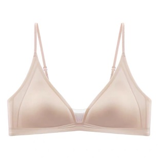 牛奶缎无痕三角杯文胸深V性感内衣胸大显小无钢圈法式三角杯美背